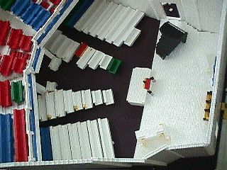 This is birds eye view of a new church as a lego model.